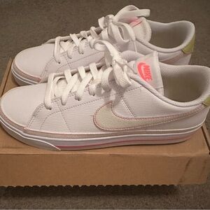 Nike Women's White Sneakers with Pink and Green Accents